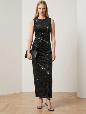Zara Sleeveless Velvet Shimmer Maxi Dress with Back Slit Size M